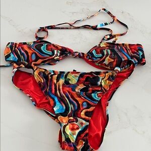 Kendall & Kylie Red and Blue Swirl Bikini